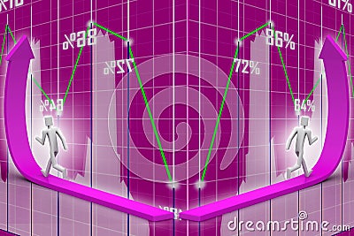 3d person running up rising arrow Stock Photo
