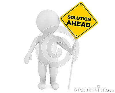 3d person with Solution Ahead traffic sign Stock Photo