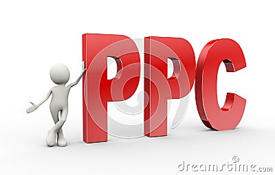 3d person standing with ppc pay per click Cartoon Illustration