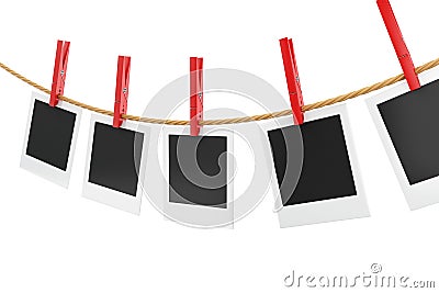 3d photo frames hanging on the clothesline. Cartoon Illustration