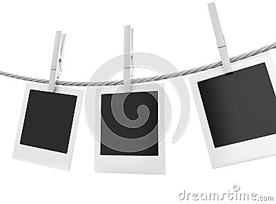 3d photo frames hanging on the clothesline. Cartoon Illustration