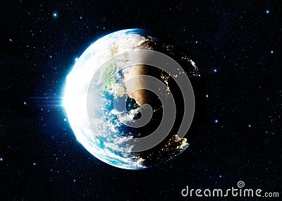 3d photorealistic rendering of Earth and moon. Cartoon Illustration