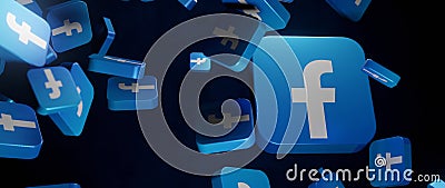 3D Pile of Facebook logo background. Facebook the famous social media.3D rendering Editorial Stock Photo