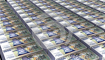 3D Pile of Iceland 5,000 Kronur Icelandic Money banknote Stock Photo