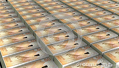 3D Pile of Netherlands Antilles 50 Gulden Money banknote Stock Photo