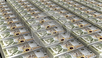 3D Pile of Serbia 2000 Dinara Serbian Money banknote Stock Photo