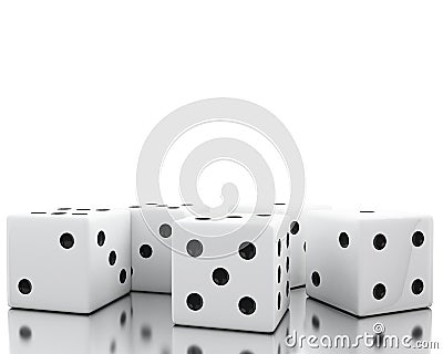 3d Pile of white random dices Cartoon Illustration