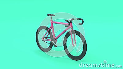 3d pink bicycle 3d render cartoon style green background,going transportation city concept Stock Photo