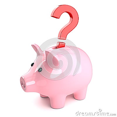 3d Pink piggy bank with question mark Stock Photo