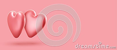 3d pink realistic pair of balloons in heart shape Vector Illustration