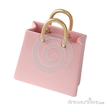 3D Pink Shopping Bag icon Isolated. Render Gift Bag. Online or Retail Shopping Symbol. Fashion Woman Handbag Stock Photo