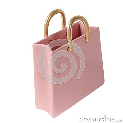 3D Pink Shopping Bag icon Isolated. Render Gift Bag. Online or Retail Shopping Symbol. Fashion Woman Handbag Stock Photo
