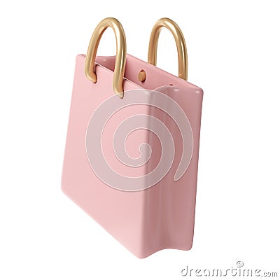 3D Pink Shopping Bag icon Isolated. Render Gift Bag. Online or Retail Symbol. Fashion Woman Handbag Illustration Stock Photo