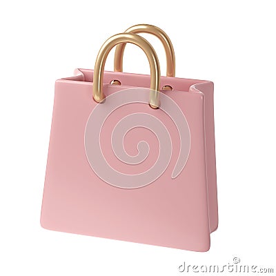 3D Pink Shopping Bag Isolated. Render Gift Bag. Online or Retail Shopping Symbol. Fashion Woman Handbag Illustration Stock Photo