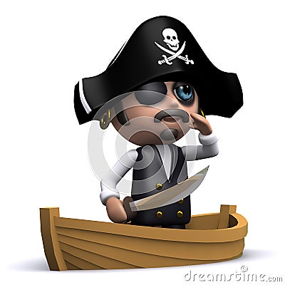 3d Pirate in a dinghy ahoy! Stock Photo