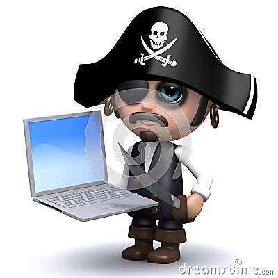 3d Pirate laptop Stock Photo