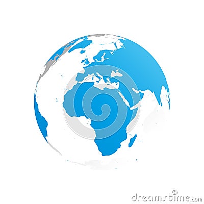 3D planet Earth globe. Transparent sphere with blue land silhouettes. Focused on Africa and Europe Vector Illustration