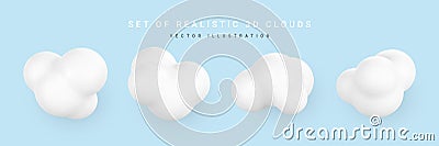 3d plastic clouds. Set of round cartoon fluffy clouds isolated on a blue background. Vector illustration Vector Illustration