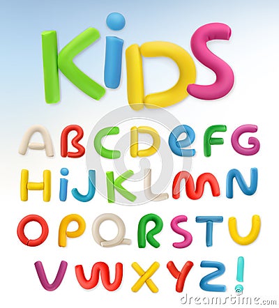 3d plastic font. Children and school vector Vector Illustration