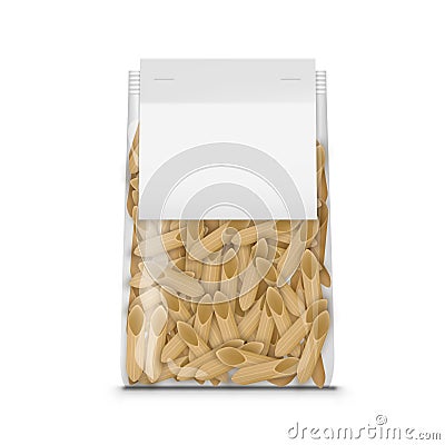 3D Plastic Pasta Bag With Clear Paper Label Vector Illustration