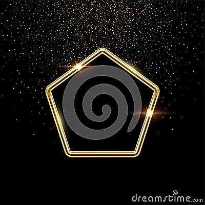 3d plate button of pentagon shape with golden frame vector illustration. Realistic isolated website element, golden Vector Illustration