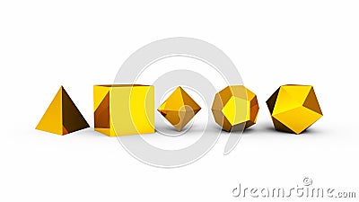 3D platonic solids gold Cartoon Illustration