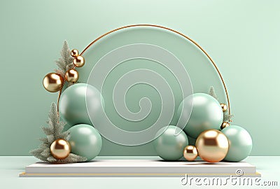 3D podium, Christmas display. Pastel green background Generative AI Stock Photo