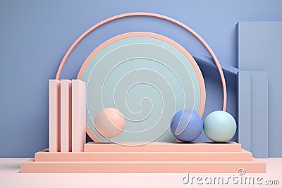 3D Podium Decoration with Pastel Geometric Object Composition Stock Photo