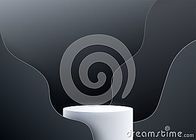 3d podium vector background with black wave liquide shapes. Realistic backdrop with light round pedestal. Copy space at Vector Illustration