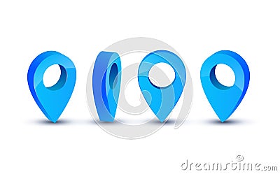 3d pointer icon for map. Pointer pin marker for travel place vector illustration Cartoon Illustration