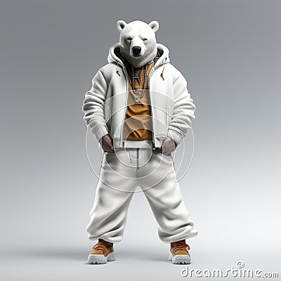 3d Polar Bear Hip Hop Photo: Full Body, Dark White And Amber Stock Photo