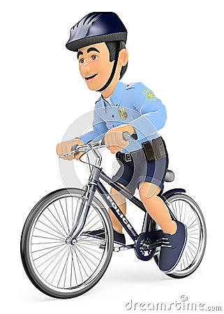 3D Policeman on bicycle Cartoon Illustration