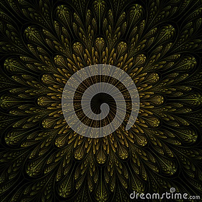 3d polygonal fractal golden green pattern Stock Photo