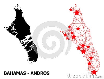 2D Polygonal Map of Bahamas - Andros Island with Red Stars Vector Illustration