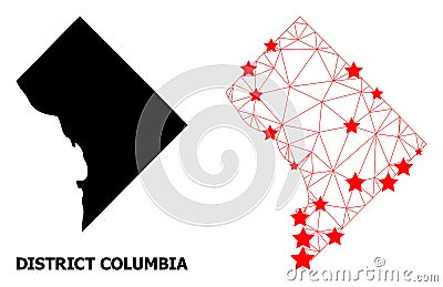 2D Polygonal Map of District Columbia with Red Stars Vector Illustration