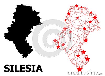2D Polygonal Map of Silesia Province with Red Stars Vector Illustration
