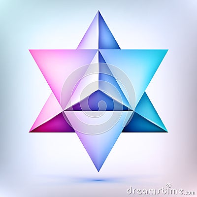 3d polyhedron Merkaba, esoteric crystal, sacral geometry shape, volume david star, mesh form, abstract vector object Vector Illustration