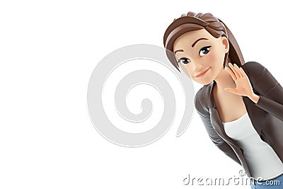 3d portrait cartoon woman saying hello Cartoon Illustration