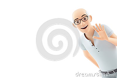 3d portrait senior man saying hello Cartoon Illustration