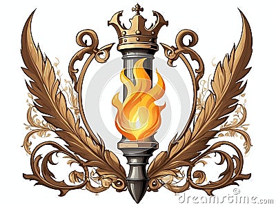 2d portrait of a torch medieval crest isolated in whit ai generated Stock Photo