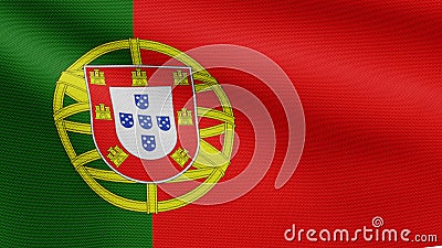 3D, Portuguese flag waving on wind. Portugal banner blowing soft silk Stock Photo