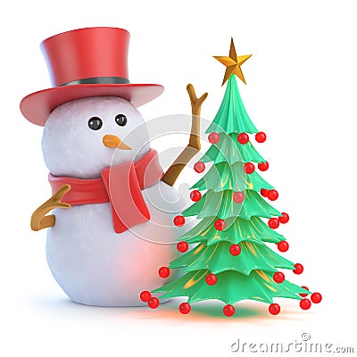 3d Posh snowman Christmas tree Stock Photo
