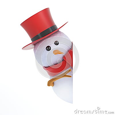 3d Posh snowman peeping Stock Photo