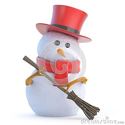 3d Posh snowman sweeps up Stock Photo