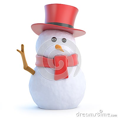 3d Posh snowman waves hello Stock Photo