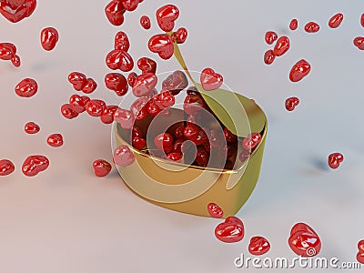 3d present golden box and hearts particles Stock Photo