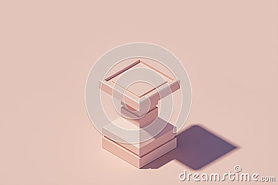 3d presentation pillar pedestal over pink flat landscape background Cartoon Illustration