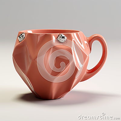 Diamond Coral Pink Mug With Zbrush Style And Chewy Finish Stock Photo