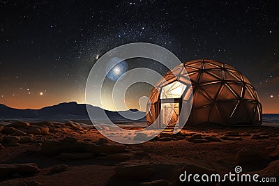 3d-printed mars habitat dome under starry sky Stock Photo