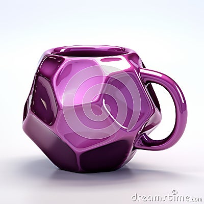 Inventive Purple Geometric Coffee Mug 3d Model With Surprisingly Absurd And Shiny Style Stock Photo